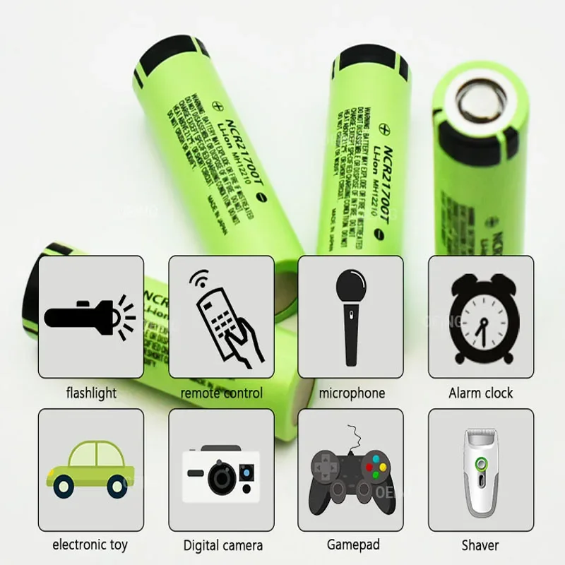 NCR21700T 3.7V 4800mAh Li-Ion Battery 15A 5C Discharge Rate Ternary Lithium DIY Electric Car Battery Pack for Hobbyists
NCR21700T 3.7V 4800mAh Li-Ion Battery 15A 5C Discharge Rate Ternary Lithium DIY Electric Car Battery Pack for Hobbyists