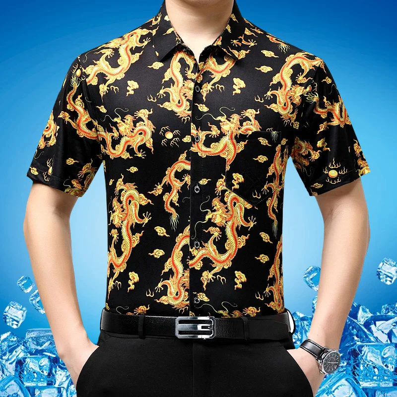 Pocket Dragon Print Icy Shirts For Men Short Sleeve Beach Fashion Summer Quality Comfortable Breathable Silky Feel Chemise Homme
Pocket Dragon Print Icy Shirts For Men Short Sleeve Beach Fashion Summer Quality Comfortable Breathable Silky Feel Chemise Homme