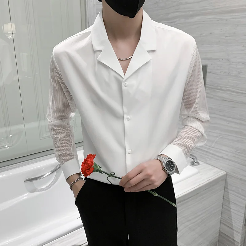 2024 Summer Men's Design Shirts Lace Long Sleeve Black White Solid Breathable Top Clothing Korean Style Chic Casual Blouse Male
2024 Summer Men's Design Shirts Lace Long Sleeve Black White Solid Breathable Top Clothing Korean Style Chic Casual Blouse Male