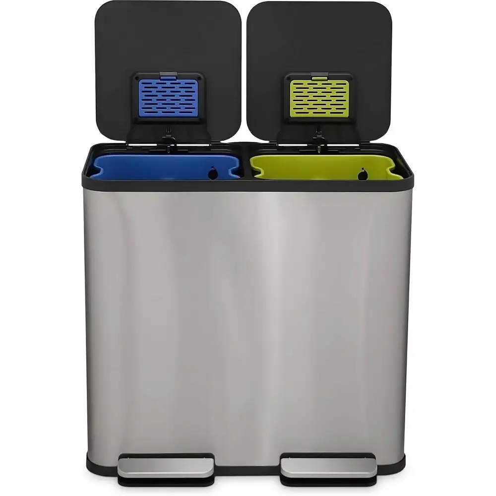 40-литровое мусорное ведро для кухни из нержавеющей стали с двумя отделениями и крышкой с плавным закрыванием
40-литровое мусорное ведро для кухни из нержавеющей стали с двумя отделениями и крышкой с плавным закрыванием