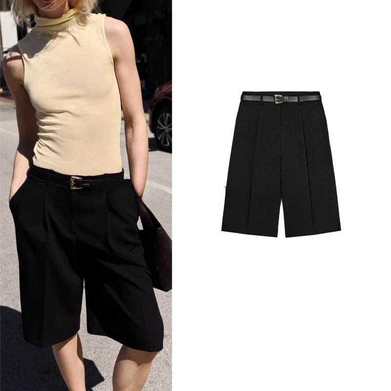 Summer New High Waist Casual Shorts with Belt Decorative Pleats Commuter Style Women's Fashion Long Shorts 1689021
Summer New High Waist Casual Shorts with Belt Decorative Pleats Commuter Style Women's Fashion Long Shorts 1689021