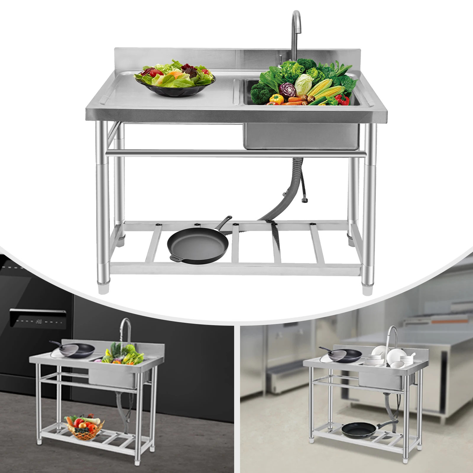 39,37*19,69*35,4 дюйма, 150 кг, кухонная мойка из нержавеющей стали, отдельно стоящая кухонная мойка, серебро для кухни, бара, ресторана, десерта
39,37*19,69*35,4 дюйма, 150 кг, кухонная мойка из нержавеющей стали, отдельно стоящая кухонная мойка, серебро для кухни, бара, ресторана, десерта