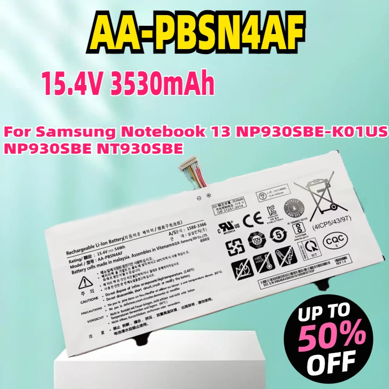 New 15.4V 54Wh AA-PBSN4AF Laptop Battery For Samsung Notebook 13 NP930SBE-K01US NP930SBE NT930SBE
New 15.4V 54Wh AA-PBSN4AF Laptop Battery For Samsung Notebook 13 NP930SBE-K01US NP930SBE NT930SBE