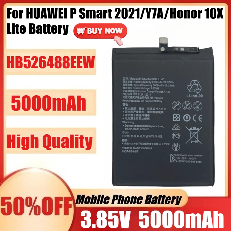 Новый аккумулятор HB526488EEW 3,85 В 5000 мАч HB526488EEW для HUAWEI P Smart 2021/Y7A/Honor 10X Lite + инструменты
Новый аккумулятор HB526488EEW 3,85 В 5000 мАч HB526488EEW для HUAWEI P Smart 2021/Y7A/Honor 10X Lite + инструменты