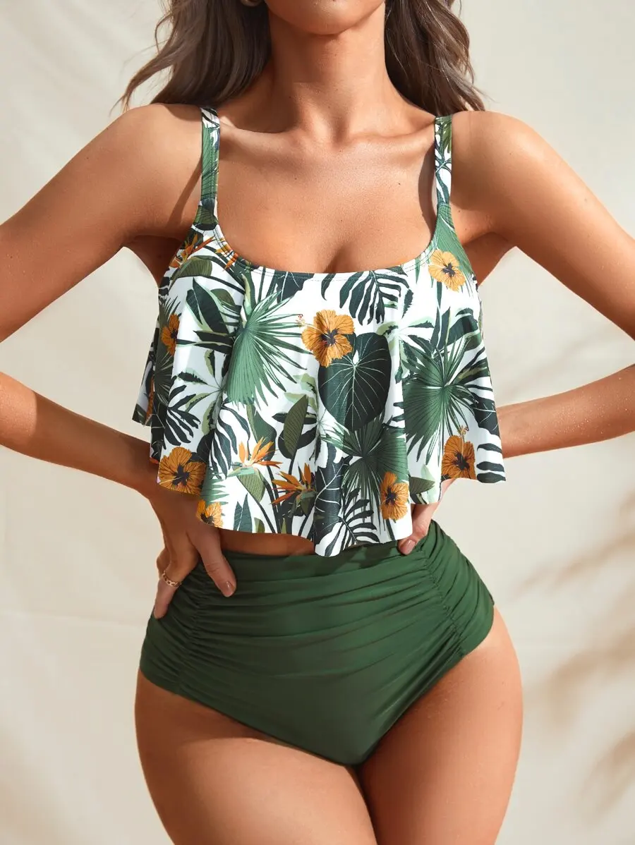 Tropical Print Ruched High Waisted Tankini Swimsuit For Women
Tropical Print Ruched High Waisted Tankini Swimsuit For Women