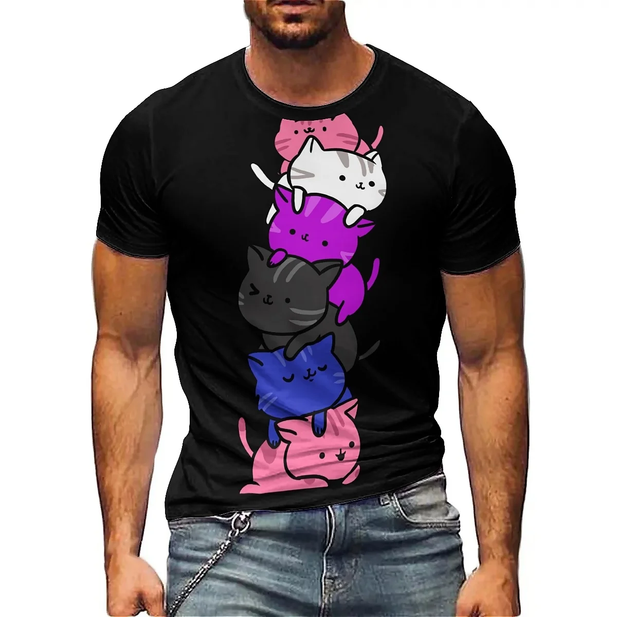 Men's cartoon-patterned 3D printed short-sleeved T-shirts, made of soft and comfortable fabric
Men's cartoon-patterned 3D printed short-sleeved T-shirts, made of soft and comfortable fabric