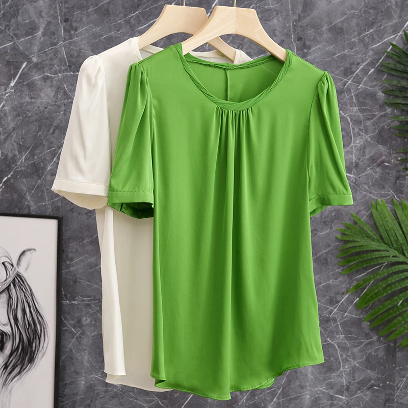 Silk T-Shirt Women's Summer Short Sleeve Pleated Base Top Quality Minimalist Craftsmanship round Neck Drawstring
Silk T-Shirt Women's Summer Short Sleeve Pleated Base Top Quality Minimalist Craftsmanship round Neck Drawstring