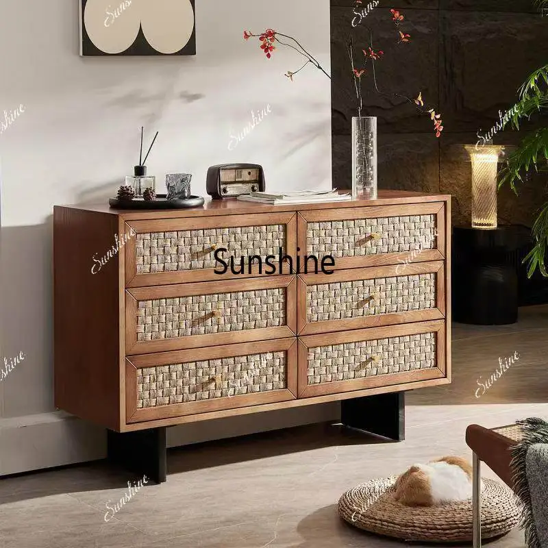 Wabi Silent Wind retro solid wood rattan six-chest cabinet, drawer storage porch cabinet
Wabi Silent Wind retro solid wood rattan six-chest cabinet, drawer storage porch cabinet