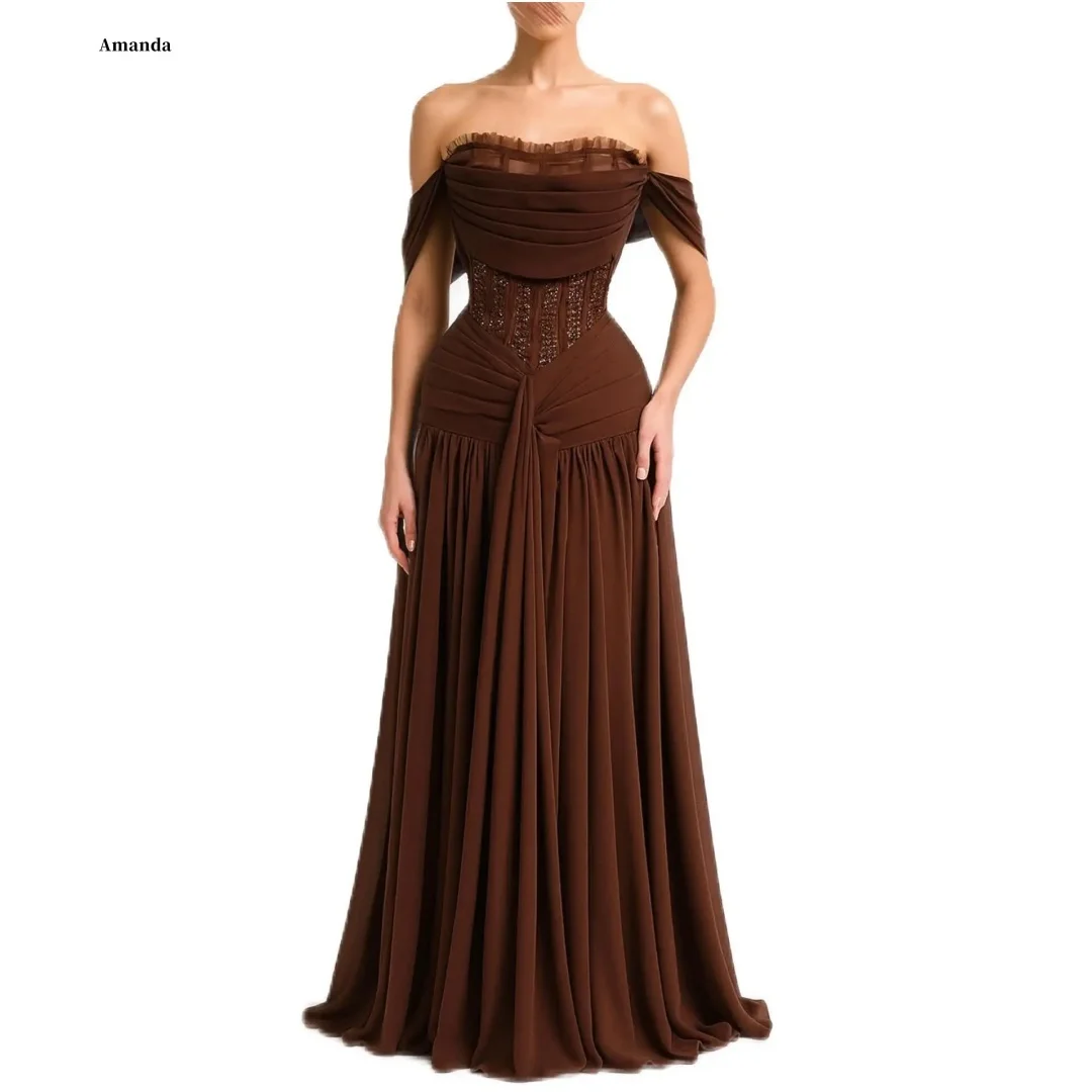 Amanda Customized Deep Chocolate Off-the-shoulder Ruched Bustier Formal Evening Beaded Corset Ruched Bodice Flared Floor-length
Amanda Customized Deep Chocolate Off-the-shoulder Ruched Bustier Formal Evening Beaded Corset Ruched Bodice Flared Floor-length