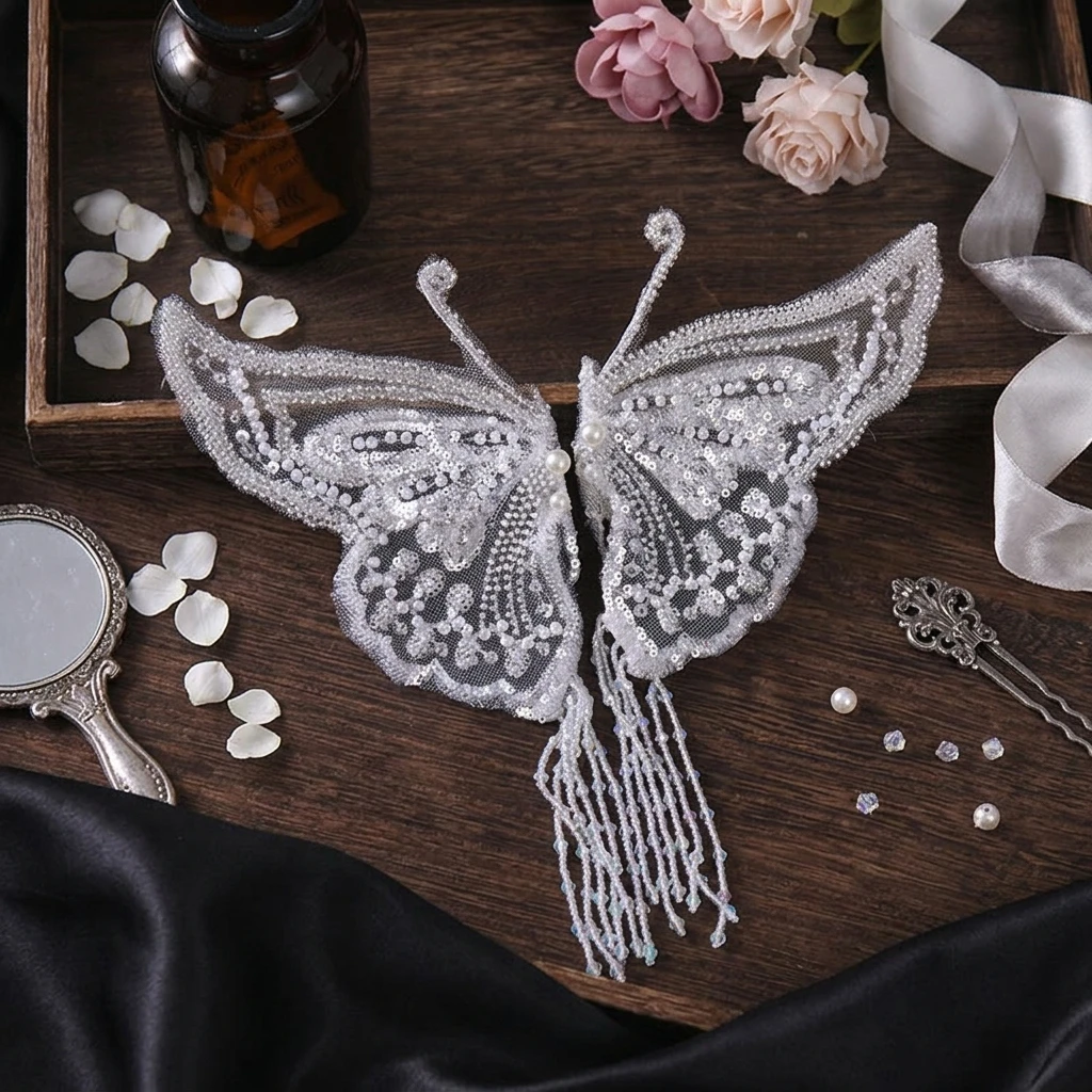 Pair of White Lace Sequin-Fringe Butterfly Hair Clips for Women
Pair of White Lace Sequin-Fringe Butterfly Hair Clips for Women