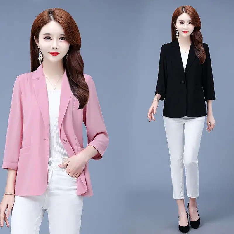 Black Thin Women Suit Jacket Summer Three-quarter Sleeve Pink Slim Female Blazers Elegant Chic Women Fashion Blazer Coat A126
Black Thin Women Suit Jacket Summer Three-quarter Sleeve Pink Slim Female Blazers Elegant Chic Women Fashion Blazer Coat A126