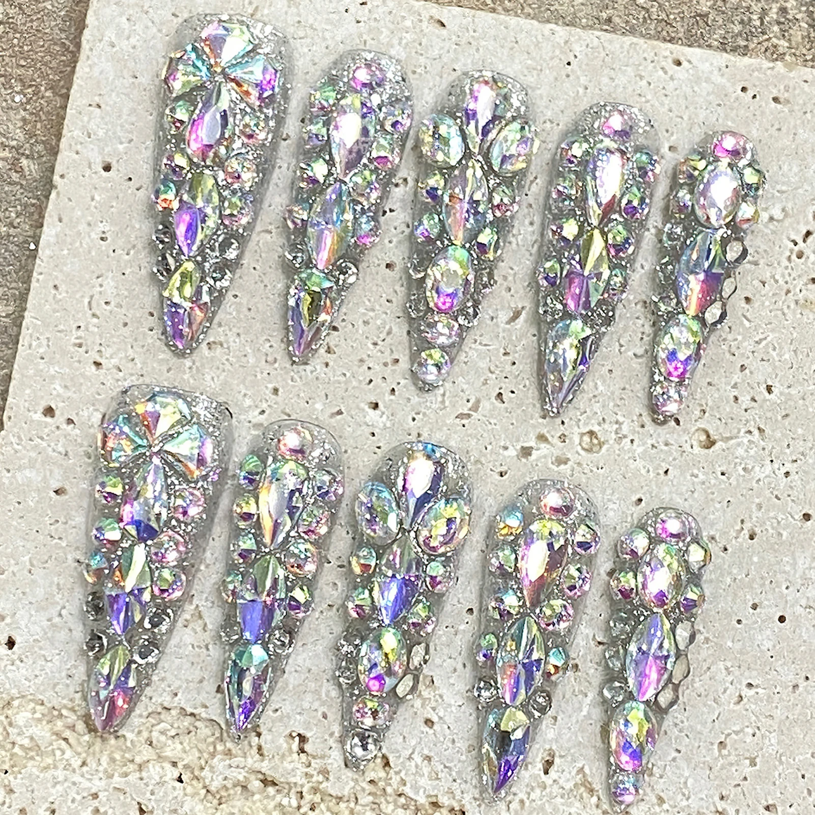 Handmade Press On Nails Luxury Long Fake Nails Stiletto Wearable Full Flash Rhinestones False Nails With Designs Almond Nail Tip
Handmade Press On Nails Luxury Long Fake Nails Stiletto Wearable Full Flash Rhinestones False Nails With Designs Almond Nail Tip