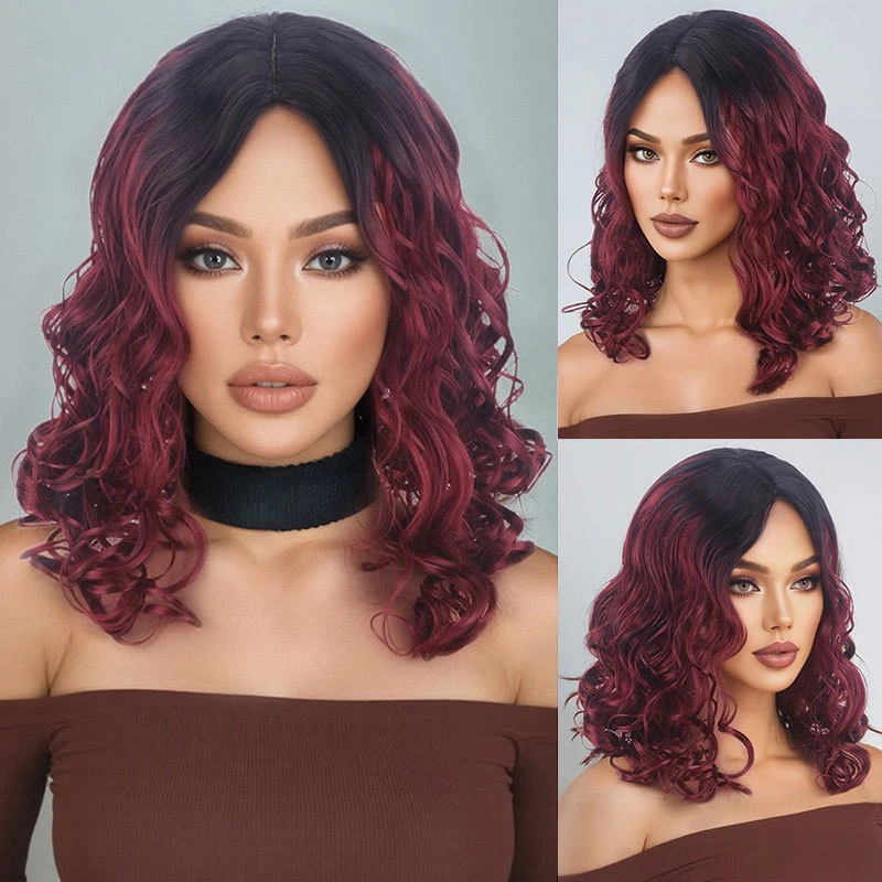 European and American fashion burgundy gradient wig, African small curls, natural synthetic fiber headpiece, middle-parted short
European and American fashion burgundy gradient wig, African small curls, natural synthetic fiber headpiece, middle-parted short
