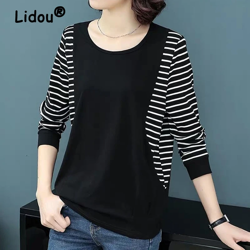 Spring Autumn Women Casual Stripe Solid Patchwork O-neck Oversize T-shirts Long Sleeve Loose Wild Tops Elegant Simple Clothing
Spring Autumn Women Casual Stripe Solid Patchwork O-neck Oversize T-shirts Long Sleeve Loose Wild Tops Elegant Simple Clothing