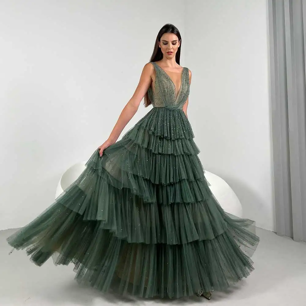 A-Line Tulle Evening Dress Gorgeous Tiered Draped Deep V-Neck Sleeveless Sequins Women's Floor Length Prom Party Gown
A-Line Tulle Evening Dress Gorgeous Tiered Draped Deep V-Neck Sleeveless Sequins Women's Floor Length Prom Party Gown