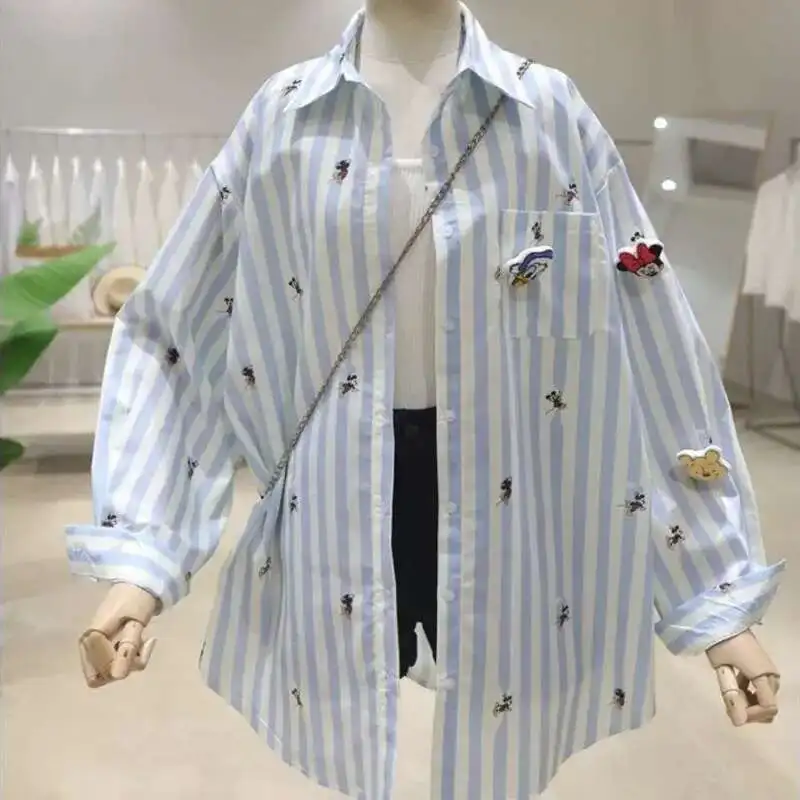 Disney Mickey Cute Cartoon Loose Mid Length Striped Long Sleeved Shirt Women Spring Autumn Simple Shirt Casual Versatile Jacket
Disney Mickey Cute Cartoon Loose Mid Length Striped Long Sleeved Shirt Women Spring Autumn Simple Shirt Casual Versatile Jacket