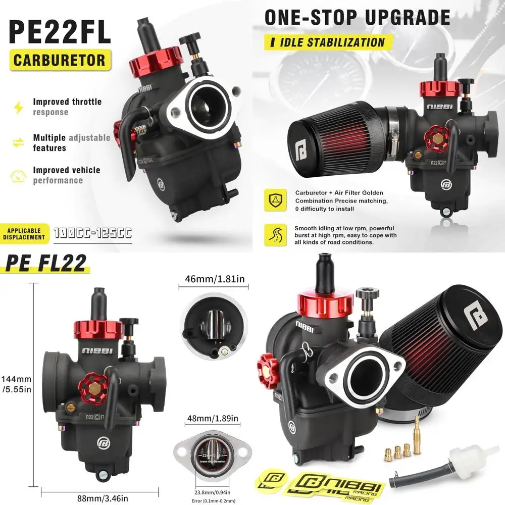 NIBBI 22mm Carburetor with CNC 48mm Air Filter kit,PE22FL Carburetor fit for 140cc mini Bike,Upgrade for SSR125cc Apollo140cc X-
NIBBI 22mm Carburetor with CNC 48mm Air Filter kit,PE22FL Carburetor fit for 140cc mini Bike,Upgrade for SSR125cc Apollo140cc X-