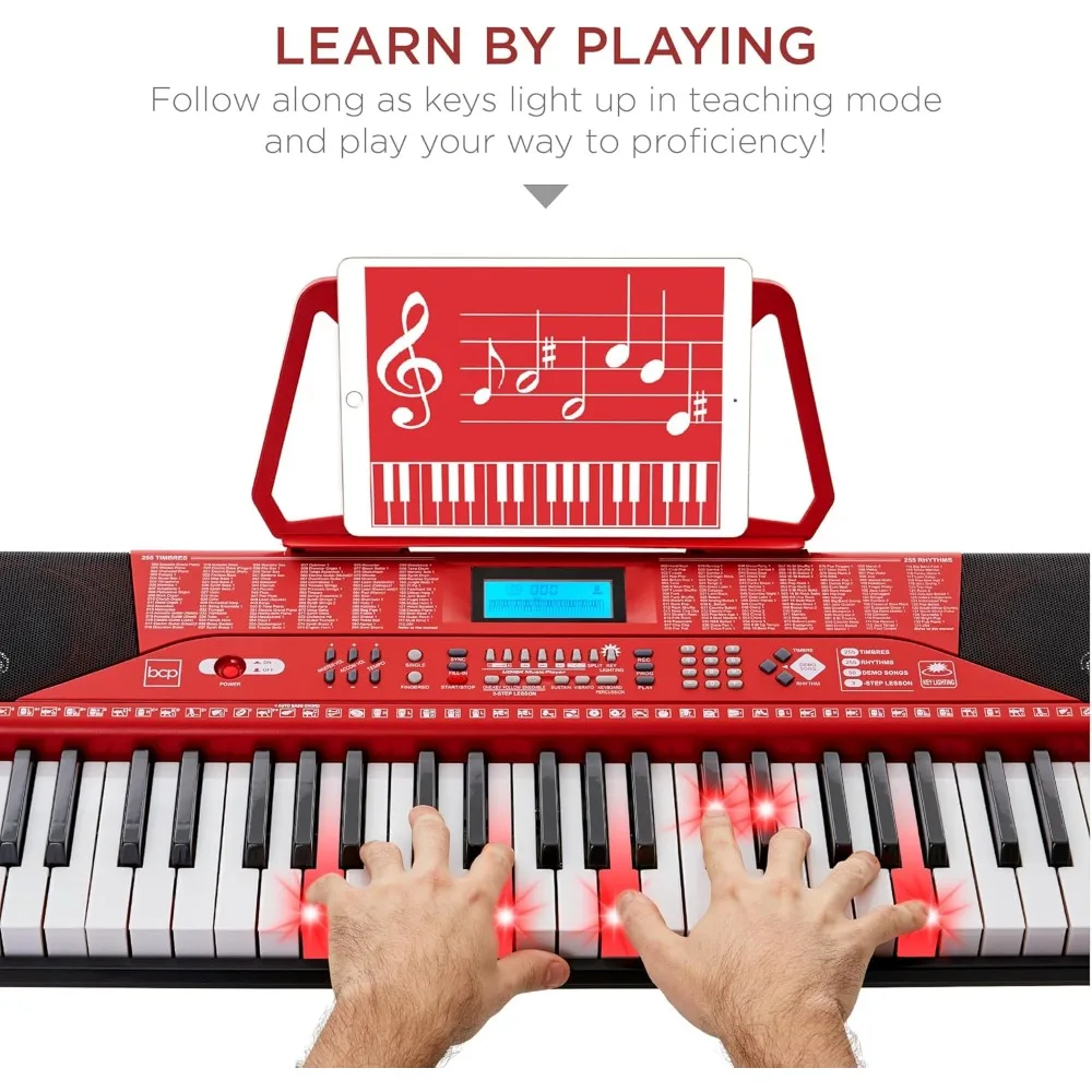 1-Key Beginners Complete Electronic Keyboard Piano Set w/Lighted Keys,Note Stickers, Built-In Speakers - Red
1-Key Beginners Complete Electronic Keyboard Piano Set w/Lighted Keys,Note Stickers, Built-In Speakers - Red