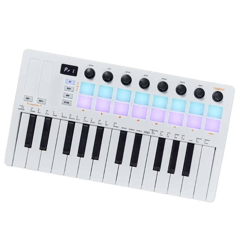 25 Keys MIDI Keyboard Controller with 16 Backlit Drum Pad Wireless Velocities
25 Keys MIDI Keyboard Controller with 16 Backlit Drum Pad Wireless Velocities
