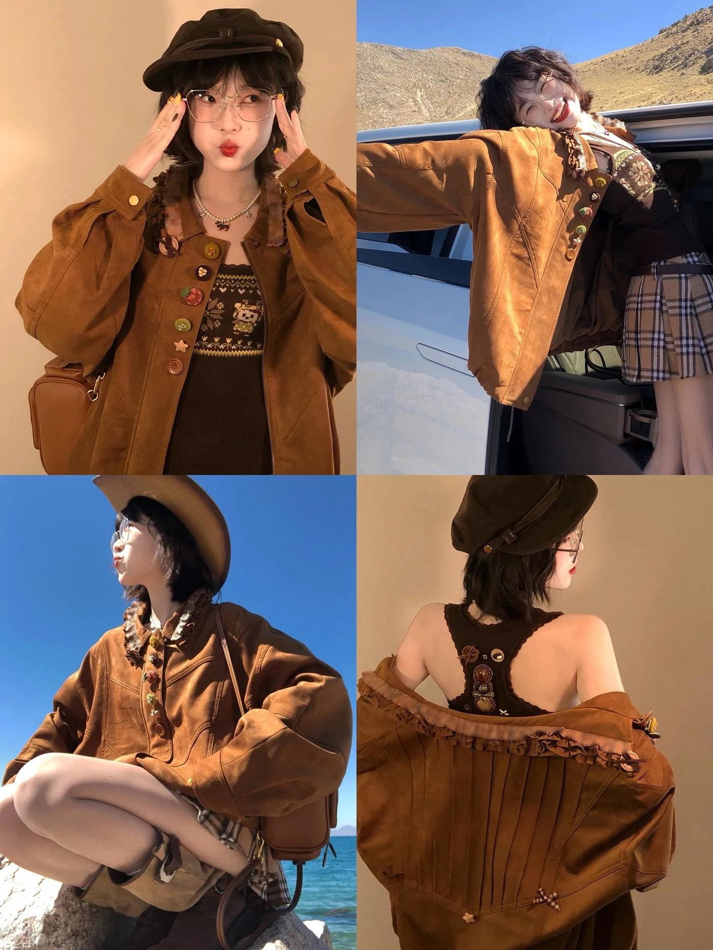 ALITTLE Original Design Button Embellied Cake Roll Jaet Leather Coat Loose Fit Street Sle Long Sve Anti-Uv
ALITTLE Original Design Button Embellied Cake Roll Jaet Leather Coat Loose Fit Street Sle Long Sve Anti-Uv