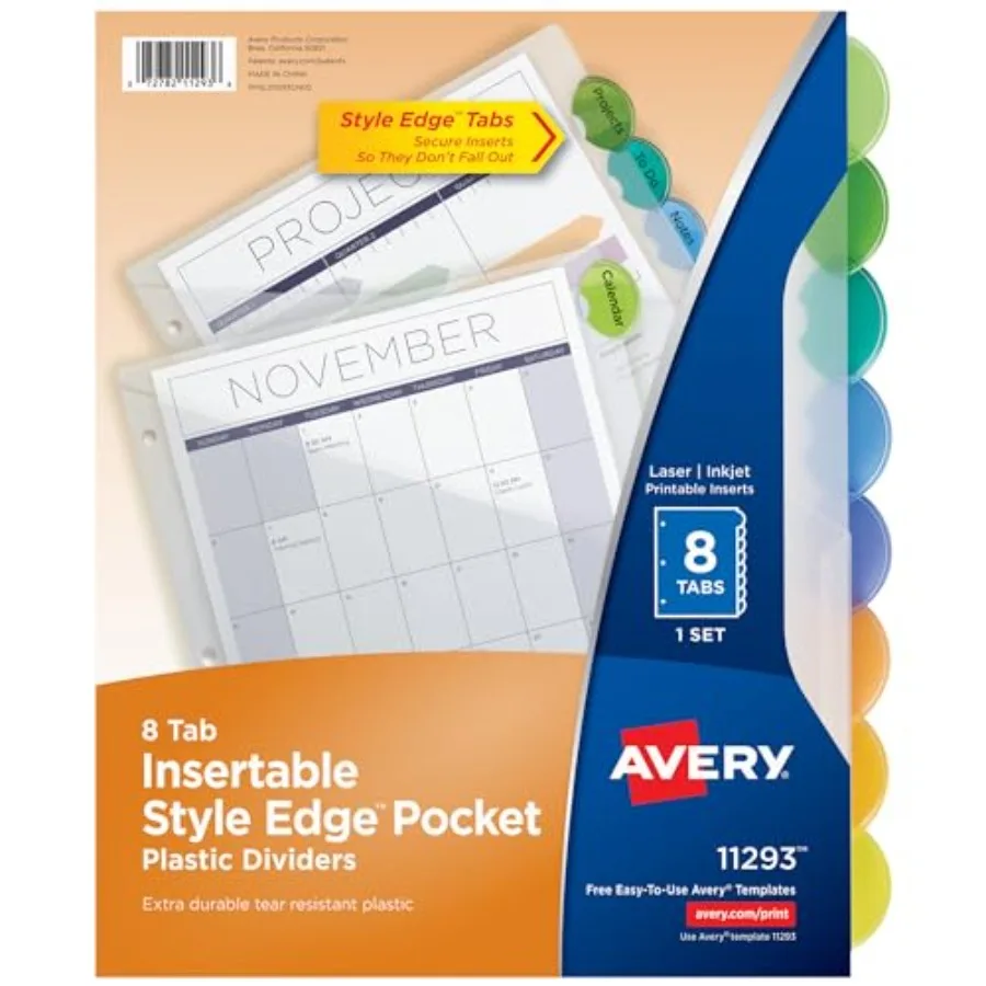 Plastic 8-Tab Binder Dividers with Pockets, Style Edge Insertable Multicolor Tabs, 1 Set 11293
Plastic 8-Tab Binder Dividers with Pockets, Style Edge Insertable Multicolor Tabs, 1 Set 11293