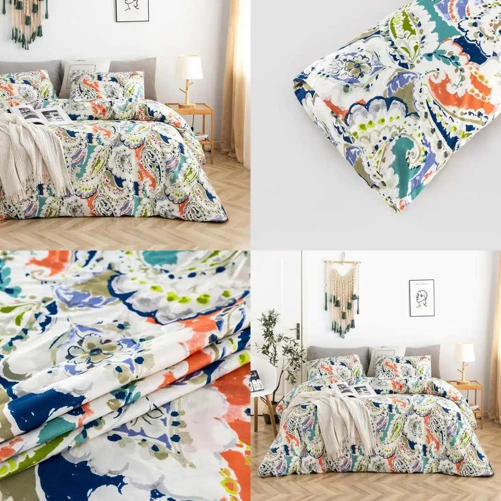 Комплект хлопковых пододеяльников в богемном стиле королевского размера — оранжевый и синий цветочный узор, застежка-молния и 2 наволочки
Комплект хлопковых пододеяльников в богемном стиле королевского размера — оранжевый и синий цветочный узор, застежка-молния и 2 наволочки