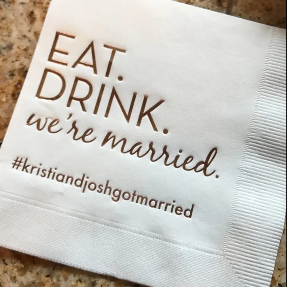 50Pcs Personalized Wedding Cocktail Napkins - Eat Drink We're Married - Receptions Lunches Dinners Engagement Birthday Bar Napki
50Pcs Personalized Wedding Cocktail Napkins - Eat Drink We're Married - Receptions Lunches Dinners Engagement Birthday Bar Napki