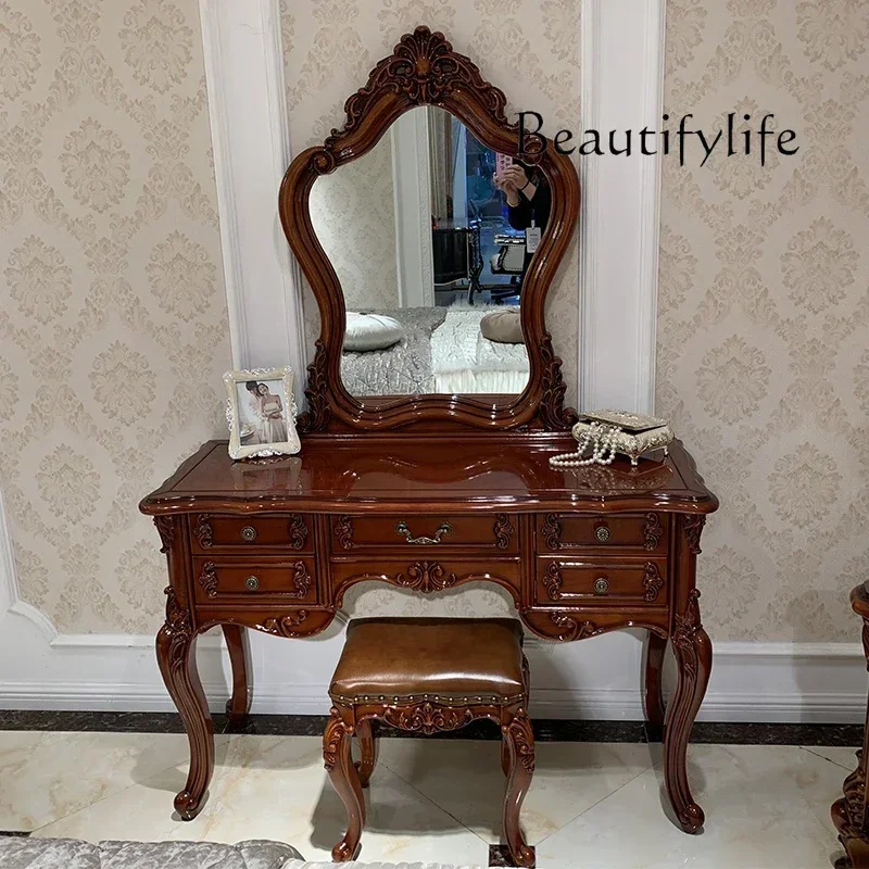 N19 European all solid wood carving flower dresser luxury makeup stool dark coffee piano paint neoclassical bedroom new furnitur
N19 European all solid wood carving flower dresser luxury makeup stool dark coffee piano paint neoclassical bedroom new furnitur