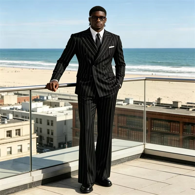 Men's 2 Piece Suit Pinstripe Double Breasted Peak Lapel Slim Fit Flared Pant Wedding Prom Business Formal Parties Chic Outfit
Men's 2 Piece Suit Pinstripe Double Breasted Peak Lapel Slim Fit Flared Pant Wedding Prom Business Formal Parties Chic Outfit