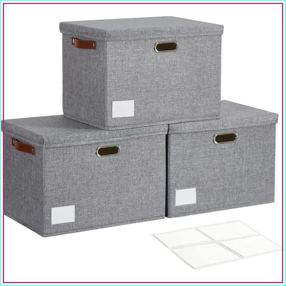 17" Large Collapsible Storage Bins with Lids, Stackable Closet Organizers, PU Handle, Labels, 3-Pack Fabric Boxes for Home, Bedroom, Closet, Office, Nursery
17" Large Collapsible Storage Bins with Lids, Stackable Closet Organizers, PU Handle, Labels, 3-Pack Fabric Boxes for Home, Bedroom, Closet, Office, Nursery