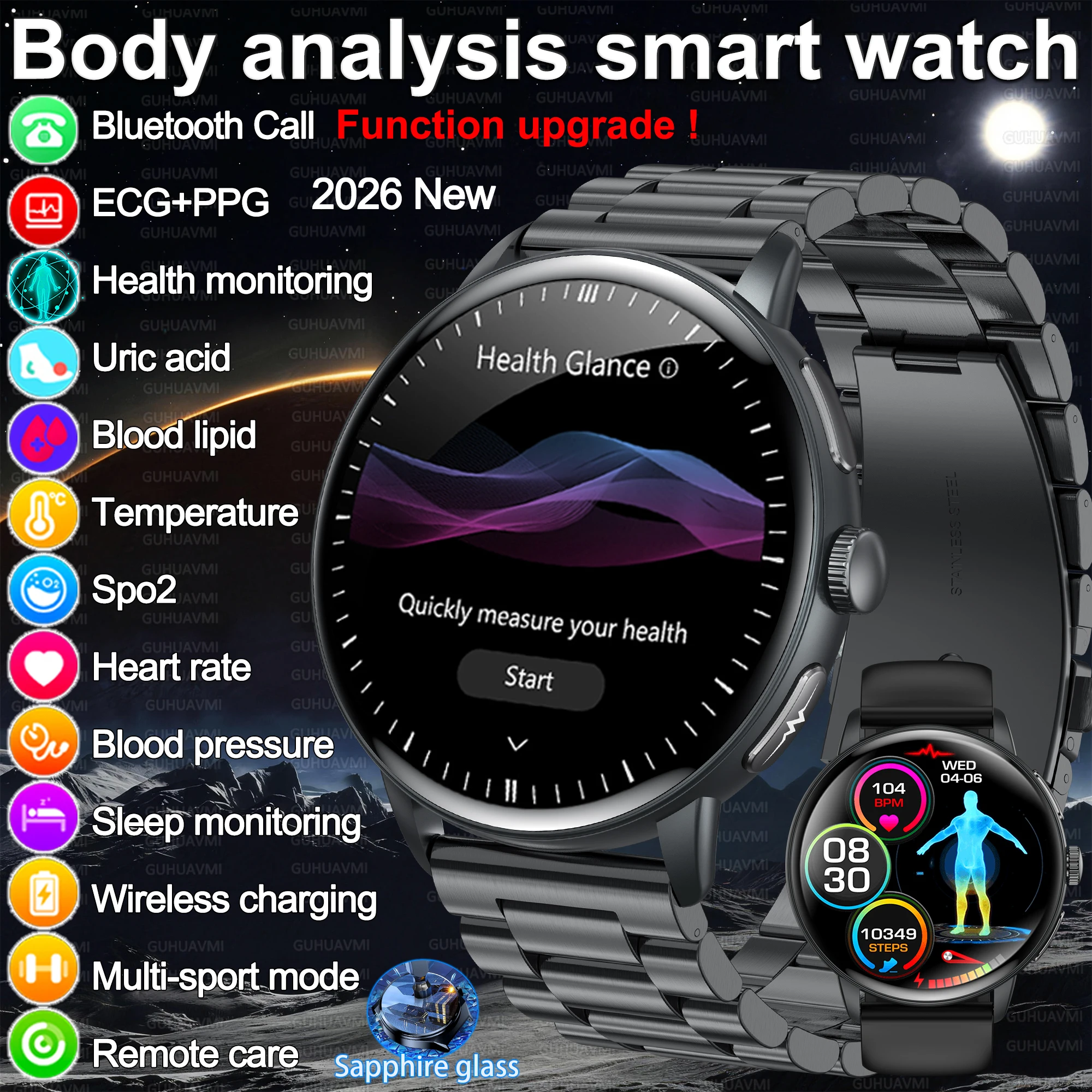 2026 New Body Analysis Health Smart Watch Blood oxygen Pressure Body Fat ECG+PPG Call AI Voice Assistant Smart Watch Men Women
2026 New Body Analysis Health Smart Watch Blood oxygen Pressure Body Fat ECG+PPG Call AI Voice Assistant Smart Watch Men Women