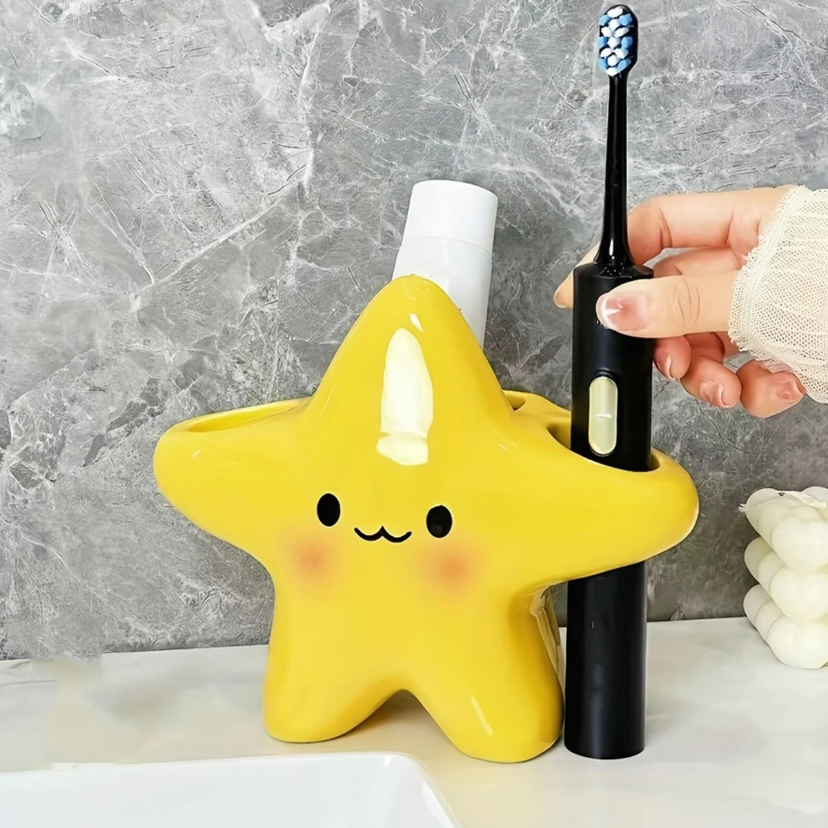 Cute Star-Shaped Toothbrush Holder Freestanding Bathroom Organizer with Cute Face Design, Space-Saving Toothbrush & Toothpaste
Cute Star-Shaped Toothbrush Holder Freestanding Bathroom Organizer with Cute Face Design, Space-Saving Toothbrush & Toothpaste