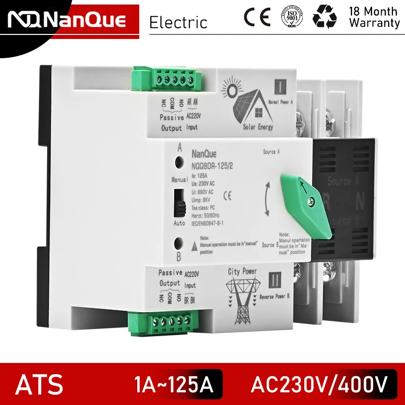 ATS Switch Dual Power Automatic Transfer 2P 125A 63A 100A AC DC Solar Inverter Circuit 3P 4P Three Phase 230V 400V No Diconnect
ATS Switch Dual Power Automatic Transfer 2P 125A 63A 100A AC DC Solar Inverter Circuit 3P 4P Three Phase 230V 400V No Diconnect