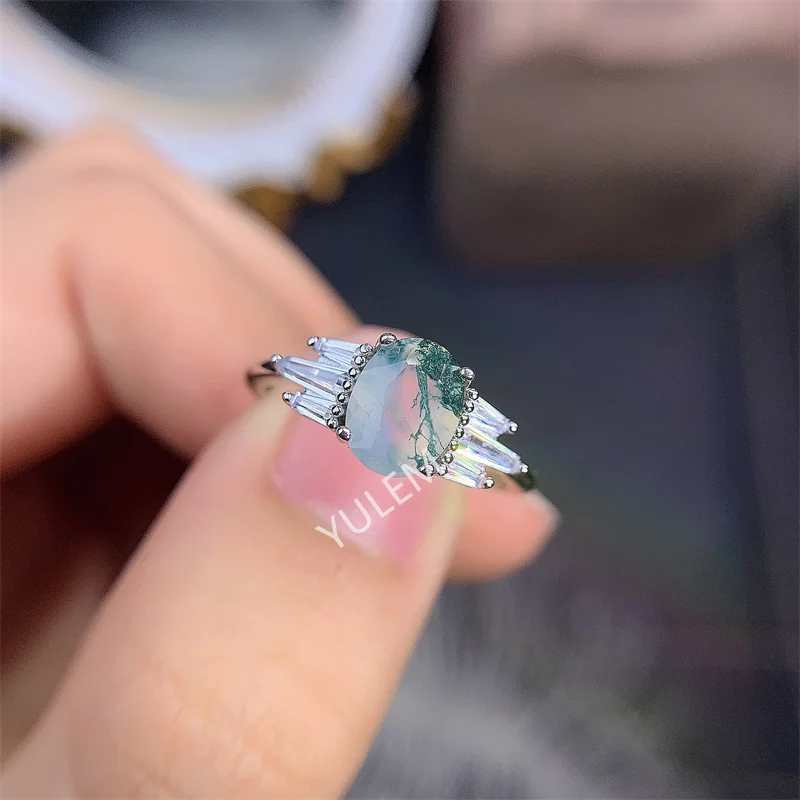 YULEM 925 Sterling Silver New Design for Natural Moss Agate Ring Wedding Rings for Couples 6*8mm 
YULEM 925 Sterling Silver New Design for Natural Moss Agate Ring Wedding Rings for Couples 6*8mm