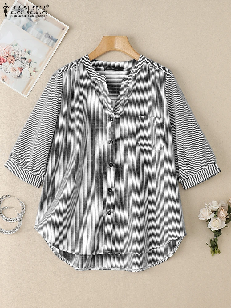 ZANZEA Casual High-Low Chemise Femme Half Sleeve V-Neck Womens 2025 Summer Everyday Tops Commuting Button Up Striped Shirts
ZANZEA Casual High-Low Chemise Femme Half Sleeve V-Neck Womens 2025 Summer Everyday Tops Commuting Button Up Striped Shirts