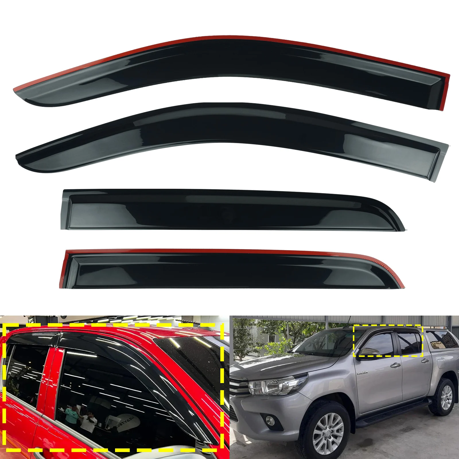 4pcs Black Auto Window Wind Rain Sun Deflectors Protector Guard For Toyota Hilux 2015-2026 MK8 MK9 N1 N2 Pickup Double Cab
4pcs Black Auto Window Wind Rain Sun Deflectors Protector Guard For Toyota Hilux 2015-2026 MK8 MK9 N1 N2 Pickup Double Cab
