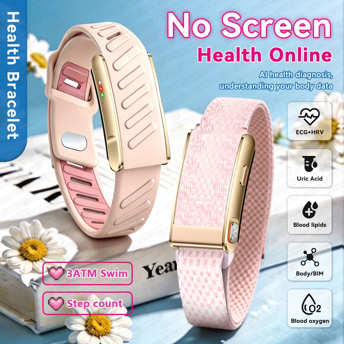 GUHUAVMI Screenless Smart Wristbands Lady ECG+HRV AI Health Monitor Report Blood Pressure Sleep 3ATM Health Smart Bracelet Women
GUHUAVMI Screenless Smart Wristbands Lady ECG+HRV AI Health Monitor Report Blood Pressure Sleep 3ATM Health Smart Bracelet Women