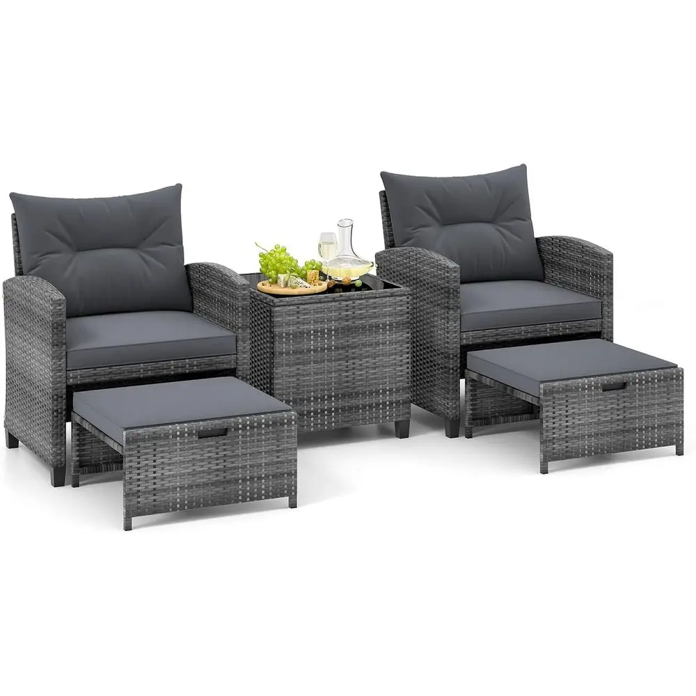 5-Piece Outdoor Wicker Patio Furniture Set with 2 Chairs, 2 Ottomans, and Tempered Glass Coffee Table, Perfect for Poolside, Bac
5-Piece Outdoor Wicker Patio Furniture Set with 2 Chairs, 2 Ottomans, and Tempered Glass Coffee Table, Perfect for Poolside, Bac