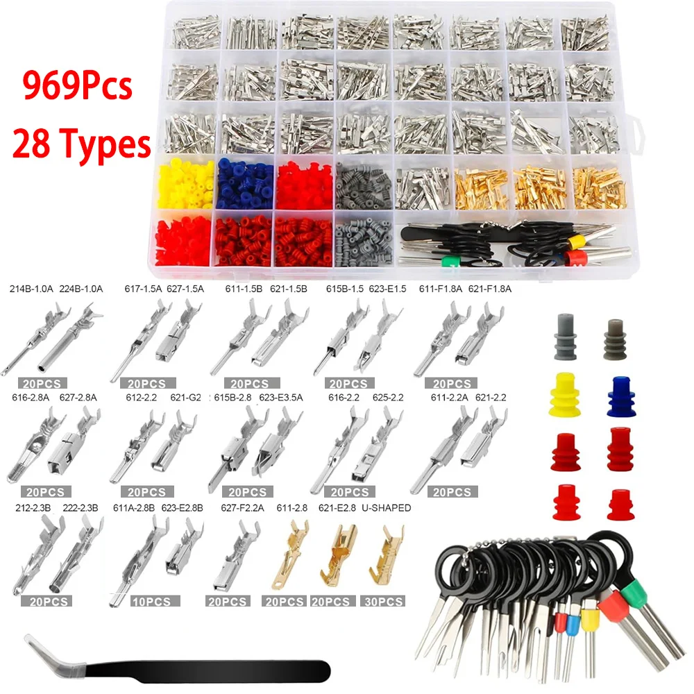 969Pcs Automotive Pin Connectors Kit,28 Types Electrical Terminal Pins Connector Kit Male&Female Wire Connector vw pins Terminal
969Pcs Automotive Pin Connectors Kit,28 Types Electrical Terminal Pins Connector Kit Male&Female Wire Connector vw pins Terminal