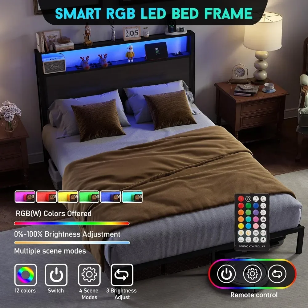 Queen Size Bed Frame with Headboard, Metal Platform Bed Frame with LED Lights & Charging Station, Under Bed, Customized
Queen Size Bed Frame with Headboard, Metal Platform Bed Frame with LED Lights & Charging Station, Under Bed, Customized