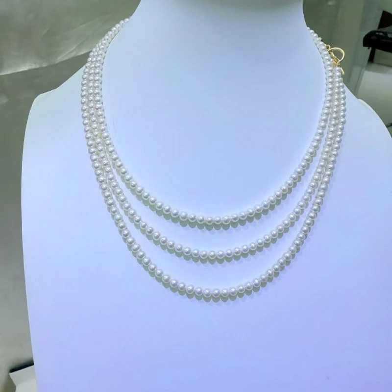 Long pearl sweater chain with 3-4mm round, almost freshwater pearls, necklace accessory
Long pearl sweater chain with 3-4mm round, almost freshwater pearls, necklace accessory