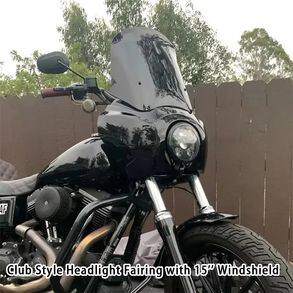 Black Club Style Headlight Fairing with 15 inch Windshield for Harley Sportster Dyna Softail Street Bob FXDB 2006-2017
Black Club Style Headlight Fairing with 15 inch Windshield for Harley Sportster Dyna Softail Street Bob FXDB 2006-2017