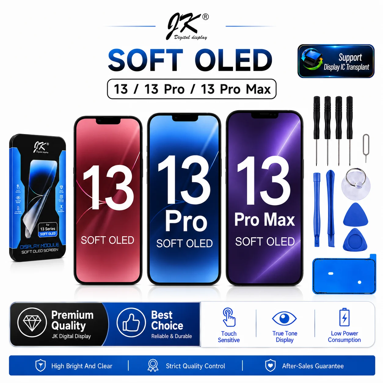 JK Soft OLED Screen Assembly Digitizer Display Replacementfor Iphone 13 13 Pro 13 Pro Max
JK Soft OLED Screen Assembly Digitizer Display Replacementfor Iphone 13 13 Pro 13 Pro Max