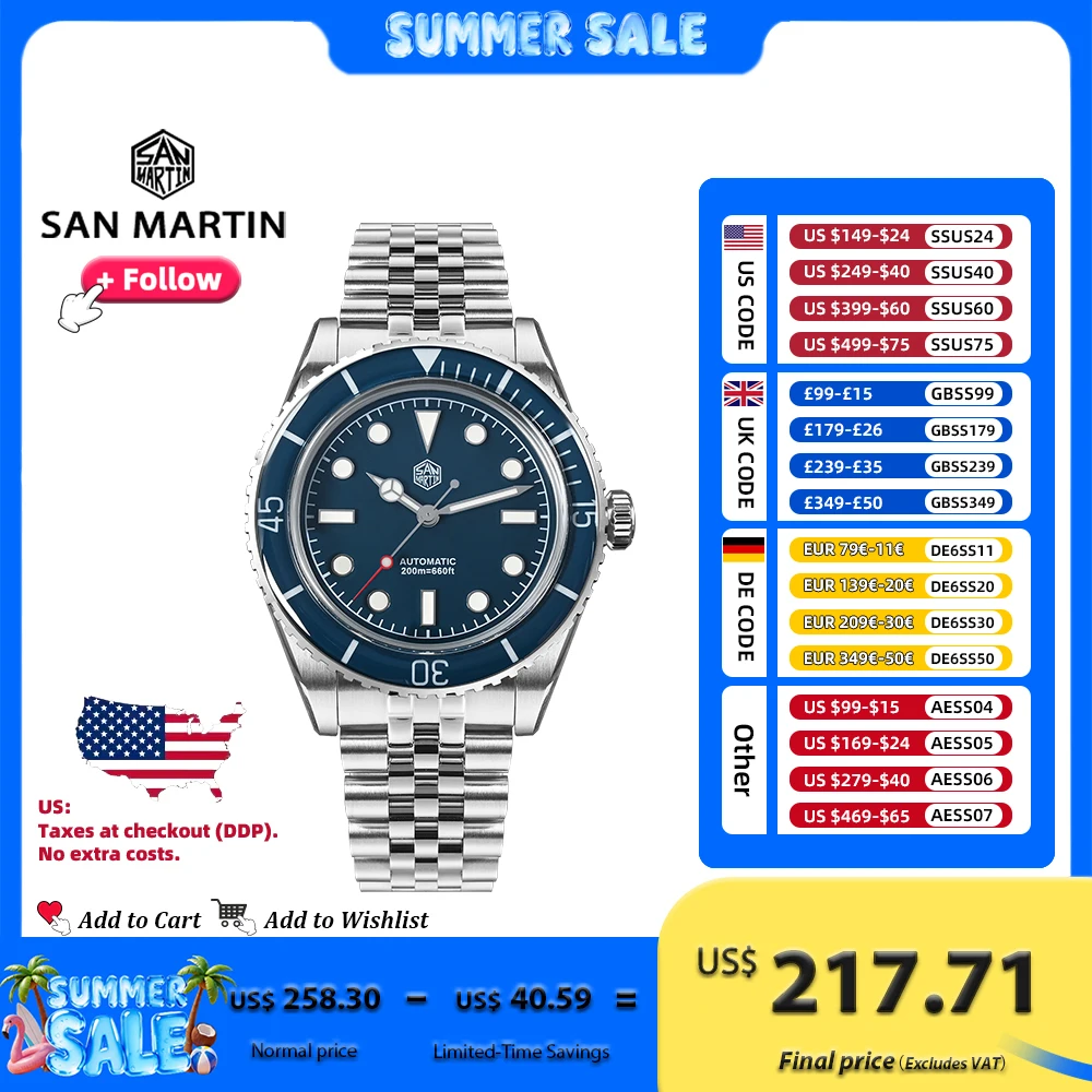 San Martin 40mm Men Dive Watch NH35 Automatic Movement Mechanical Wristwatches Sapphire Crystal Fully Luminous Waterproof 20Bar
San Martin 40mm Men Dive Watch NH35 Automatic Movement Mechanical Wristwatches Sapphire Crystal Fully Luminous Waterproof 20Bar