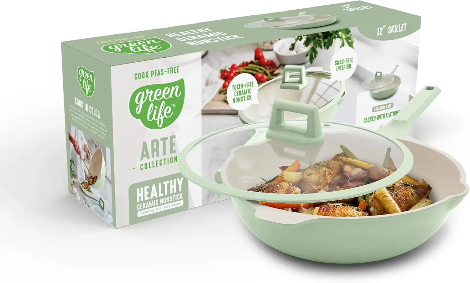 Nonstick 12" (5QT) Deep Skillet Wok with Lid, PFAS-Free Ceramic Non-Toxic Pan, Induction Ready, Stay Cool Handle, Sage Green
Nonstick 12" (5QT) Deep Skillet Wok with Lid, PFAS-Free Ceramic Non-Toxic Pan, Induction Ready, Stay Cool Handle, Sage Green