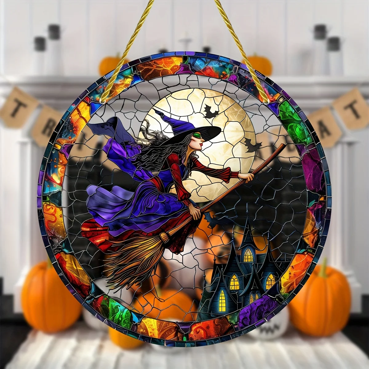Halloween Witch Suncatcher Acrylic Window Hanging Decor,Round Witch on Broom Stained Glass Style,Outdoor Indoor,Garden,Porch
Halloween Witch Suncatcher Acrylic Window Hanging Decor,Round Witch on Broom Stained Glass Style,Outdoor Indoor,Garden,Porch
