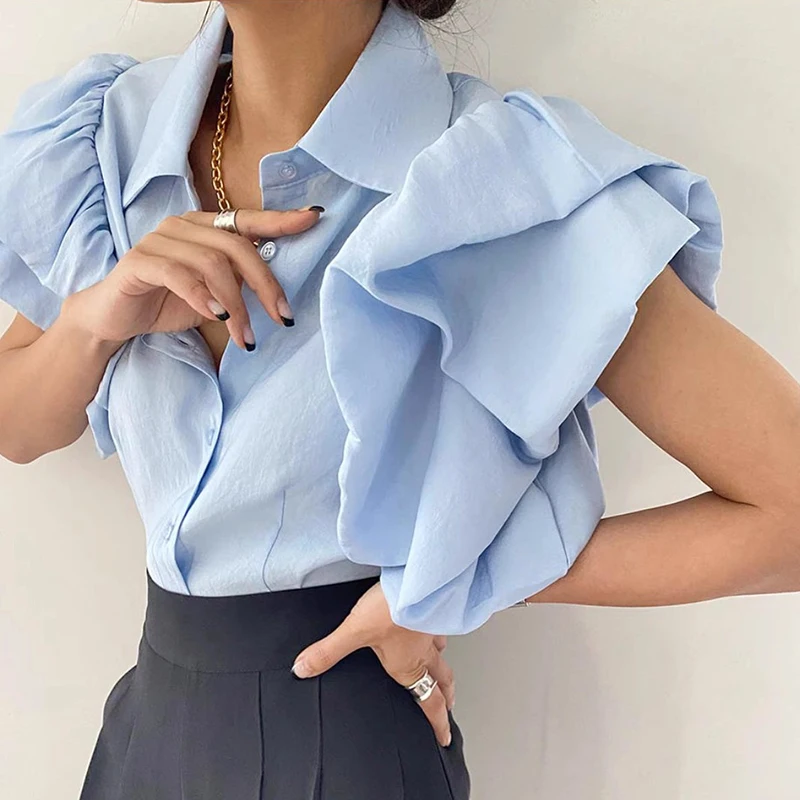 SuperAen Korean chic summer lapel breasted loose casual chic bubble sleeves solid color shirt women
SuperAen Korean chic summer lapel breasted loose casual chic bubble sleeves solid color shirt women