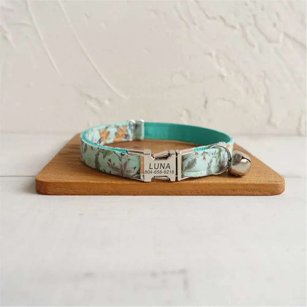 Personalized Cat Collar with Free Engraving, Matching Pet Leash,Customzied Contacts Metal Buckle, Water Flower Small Pet Collar
Personalized Cat Collar with Free Engraving, Matching Pet Leash,Customzied Contacts Metal Buckle, Water Flower Small Pet Collar