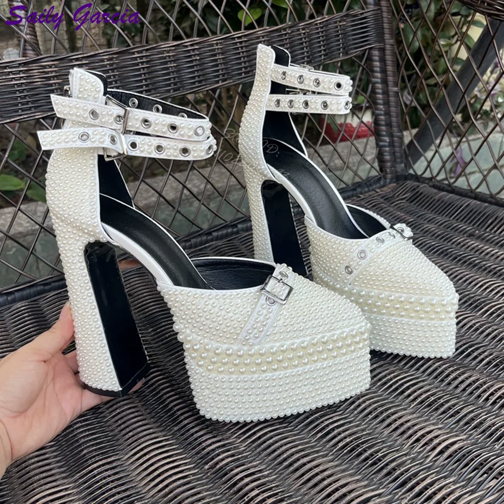 Pearl High-heeled Pumps Crystal Pointed Toe Platform Sandals Buckle Straps Chunky Heel Lolita Dress Shoes 2025 Women New Fashion
Pearl High-heeled Pumps Crystal Pointed Toe Platform Sandals Buckle Straps Chunky Heel Lolita Dress Shoes 2025 Women New Fashion
