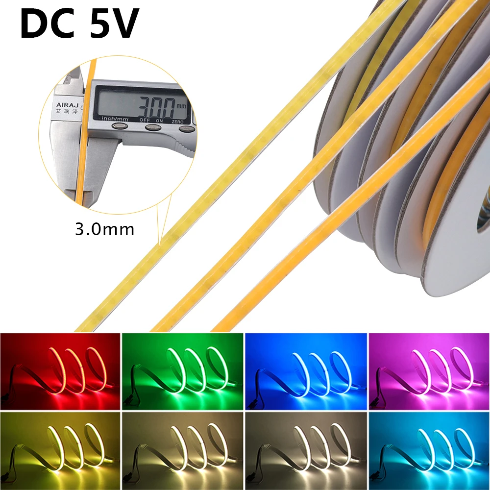 5V COB LED Strip 3MM Ultra Thin High Density 320LEDs/m COB LED Tape Soft Light Bar Blue/Green/Red/Ice Blue/Pink/Yellow White
5V COB LED Strip 3MM Ultra Thin High Density 320LEDs/m COB LED Tape Soft Light Bar Blue/Green/Red/Ice Blue/Pink/Yellow White